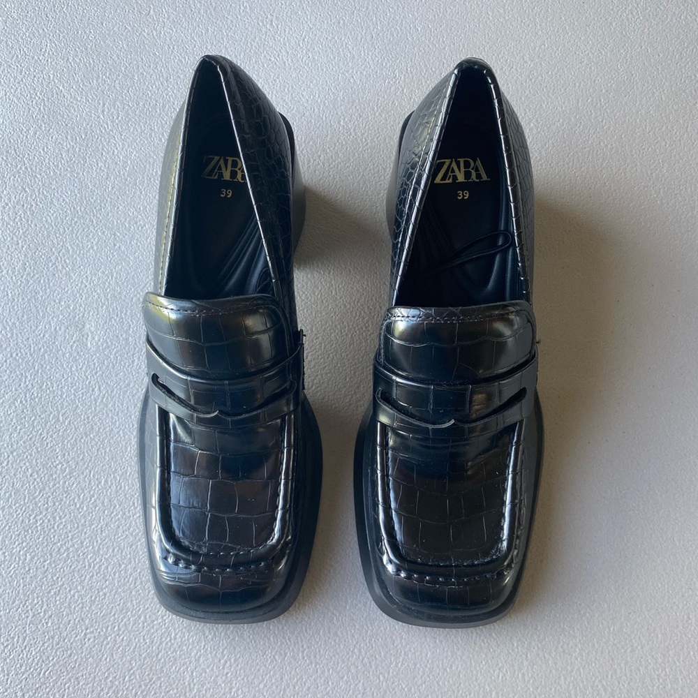 Zara Block Heel Croc Loafers - Picture 3 of 6